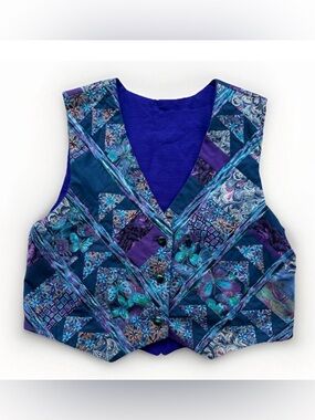 Beautiful  Vintage Handmade Multicolor Quilted Hippie  Vest L